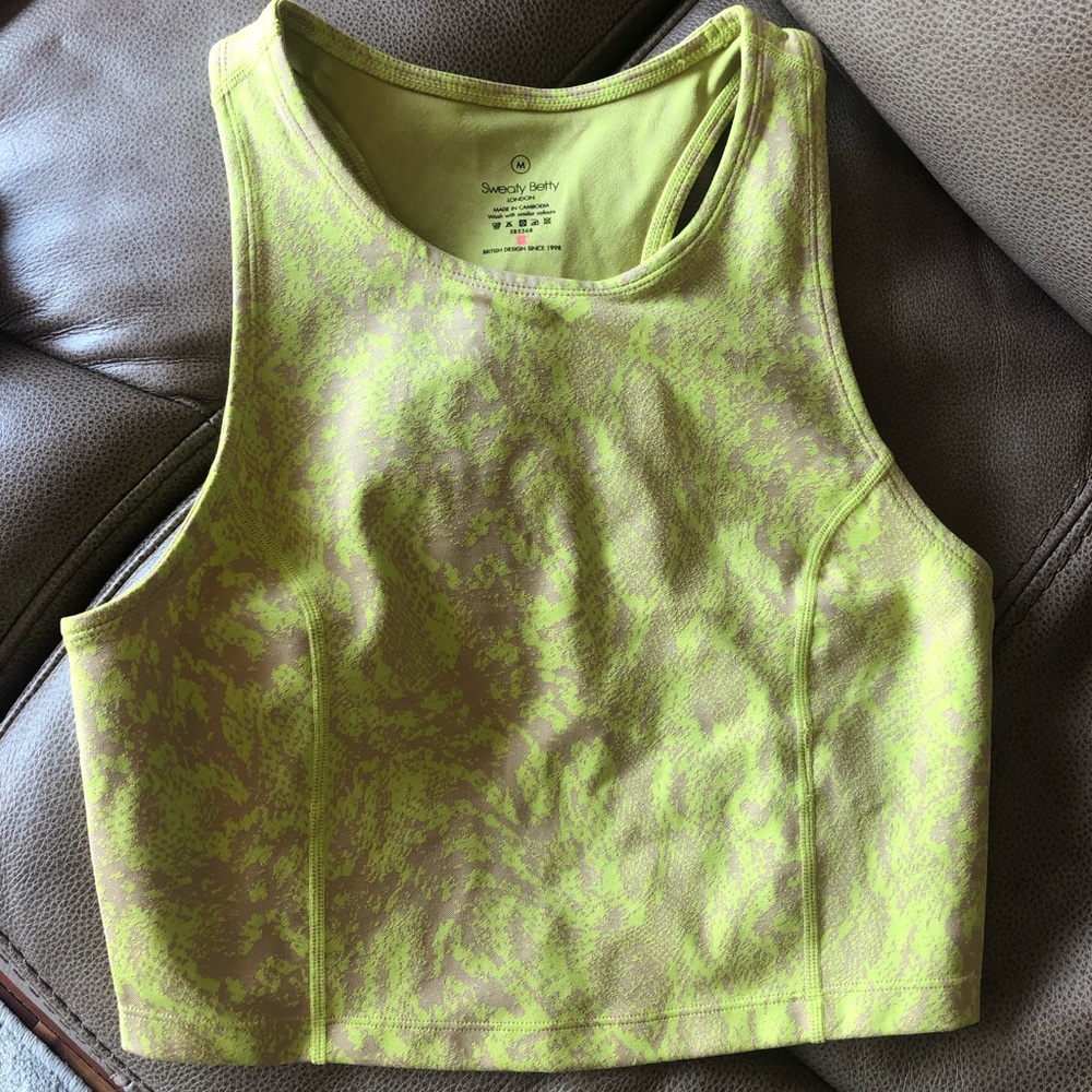 Sweaty Betty gray and yellow crop sleeveless top